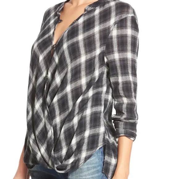 Blank NYC Black and White Plaid Crossover Top - Picture 3 of 14